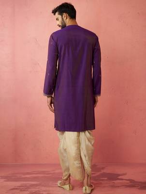 purple zari kurta with beige dhoti - festive ethnic set 5