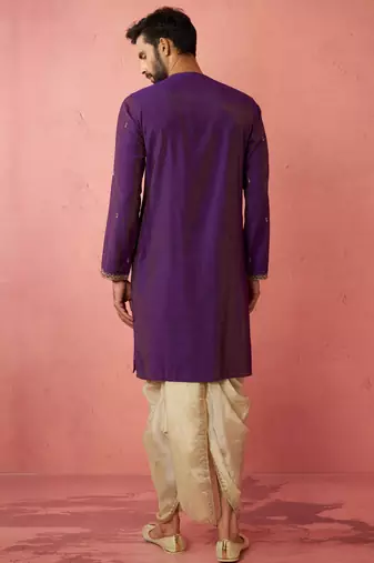purple zari kurta with beige dhoti - festive ethnic set