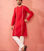 red zardozi kurta cream pant set - navratri durga puja wear