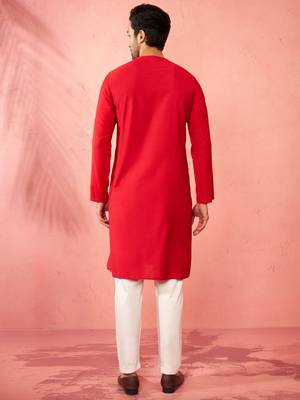 red zardozi kurta cream pant set - navratri durga puja wear 5