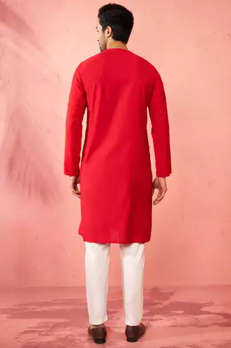 red zardozi kurta cream pant set - navratri durga puja wear