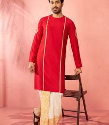red zardozi kurta cream dhoti set - navratri traditional wear