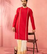 red zardozi kurta cream dhoti set - navratri traditional wear