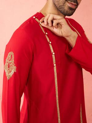 red zardozi kurta cream dhoti set - navratri traditional wear 2