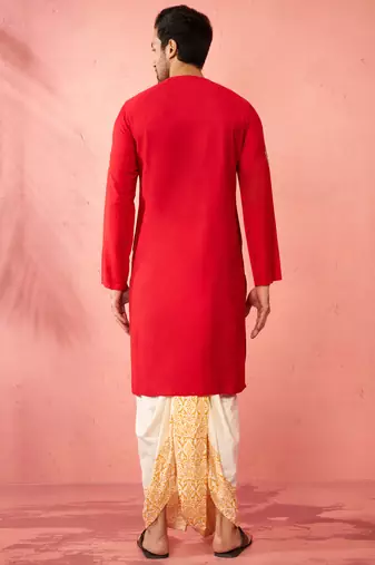 red zardozi kurta cream dhoti set - navratri traditional wear