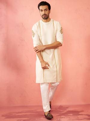 cream zardozi kurta pant set - navratri wedding ethnic wear 1