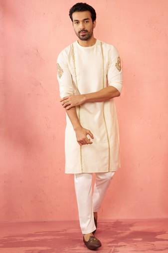 cream zardozi kurta pant set - navratri wedding ethnic wear