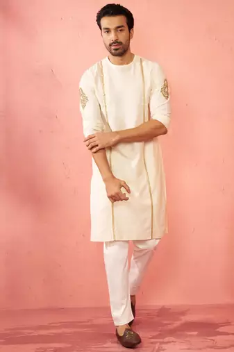 cream zardozi kurta pant set - navratri wedding ethnic wear