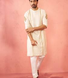 cream zardozi kurta pant set - navratri wedding ethnic wear