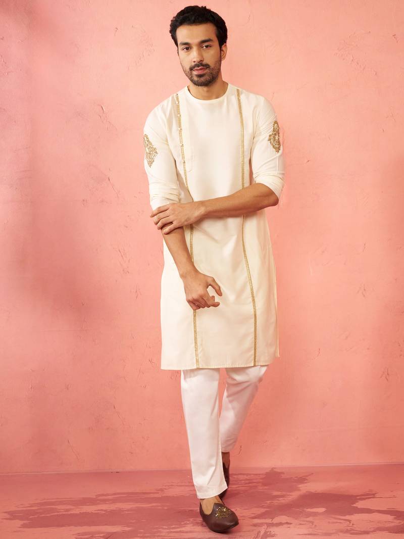 cream zardozi kurta pant set - navratri wedding ethnic wear