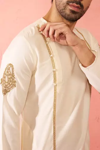 cream zardozi kurta pant set - navratri wedding ethnic wear