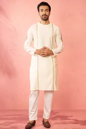 cream zardozi kurta pant set - navratri wedding ethnic wear