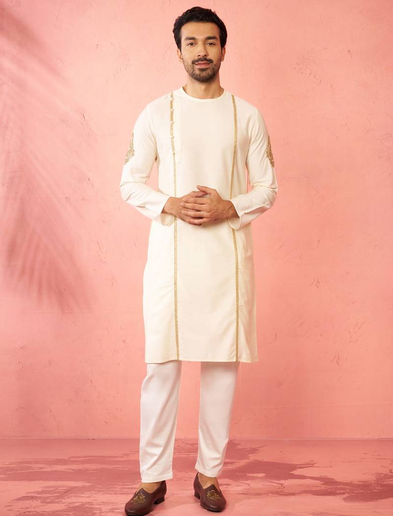 cream zardozi kurta pant set - navratri wedding ethnic wear