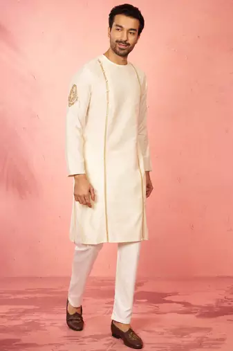 cream zardozi kurta pant set - navratri wedding ethnic wear