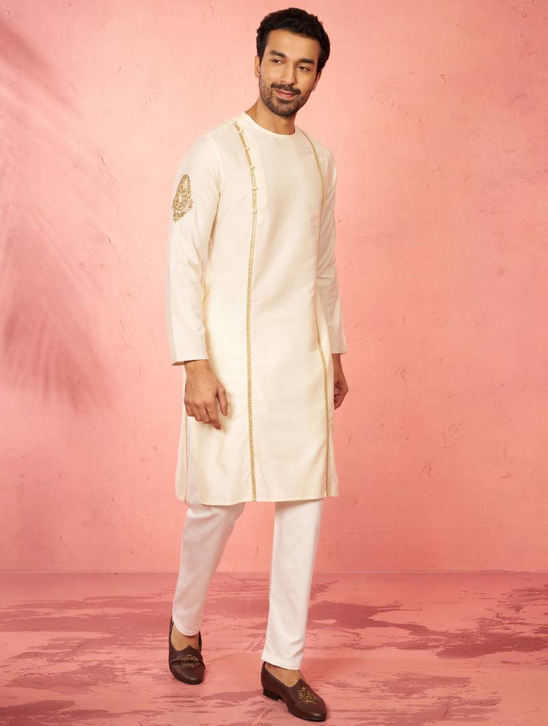 cream zardozi kurta pant set - navratri wedding ethnic wear