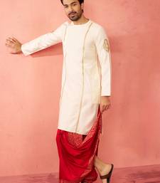 cream zardozi kurta red dhoti set - navratri festive wear