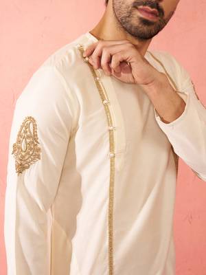 cream zardozi kurta red dhoti set - navratri festive wear 2