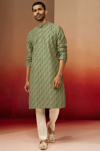 green digital print kurta with pyjama - premium gems plus set
