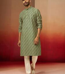 green digital print kurta with pyjama - premium gems plus set