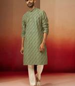 green digital print kurta with pyjama - premium gems plus set