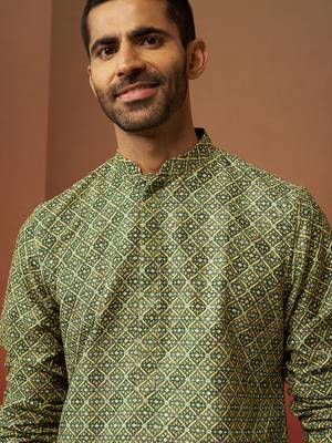 green digital print kurta with pyjama - premium gems plus set 2