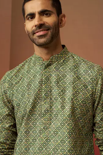 green digital print kurta with pyjama - premium gems plus set