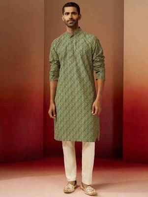 green digital print kurta with pyjama - premium gems plus set 3