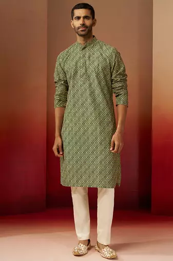 green digital print kurta with pyjama - premium gems plus set