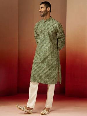 green digital print kurta with pyjama - premium gems plus set 4