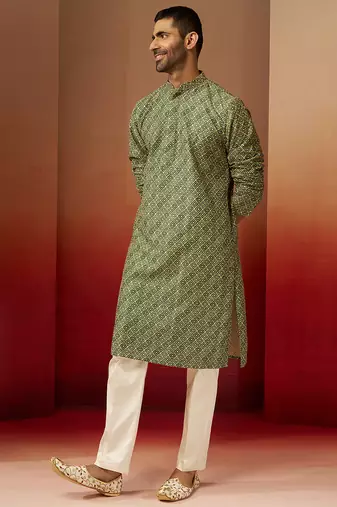 green digital print kurta with pyjama - premium gems plus set