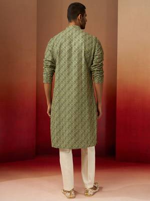 green digital print kurta with pyjama - premium gems plus set 5
