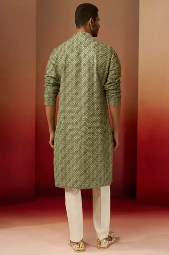 green digital print kurta with pyjama - premium gems plus set