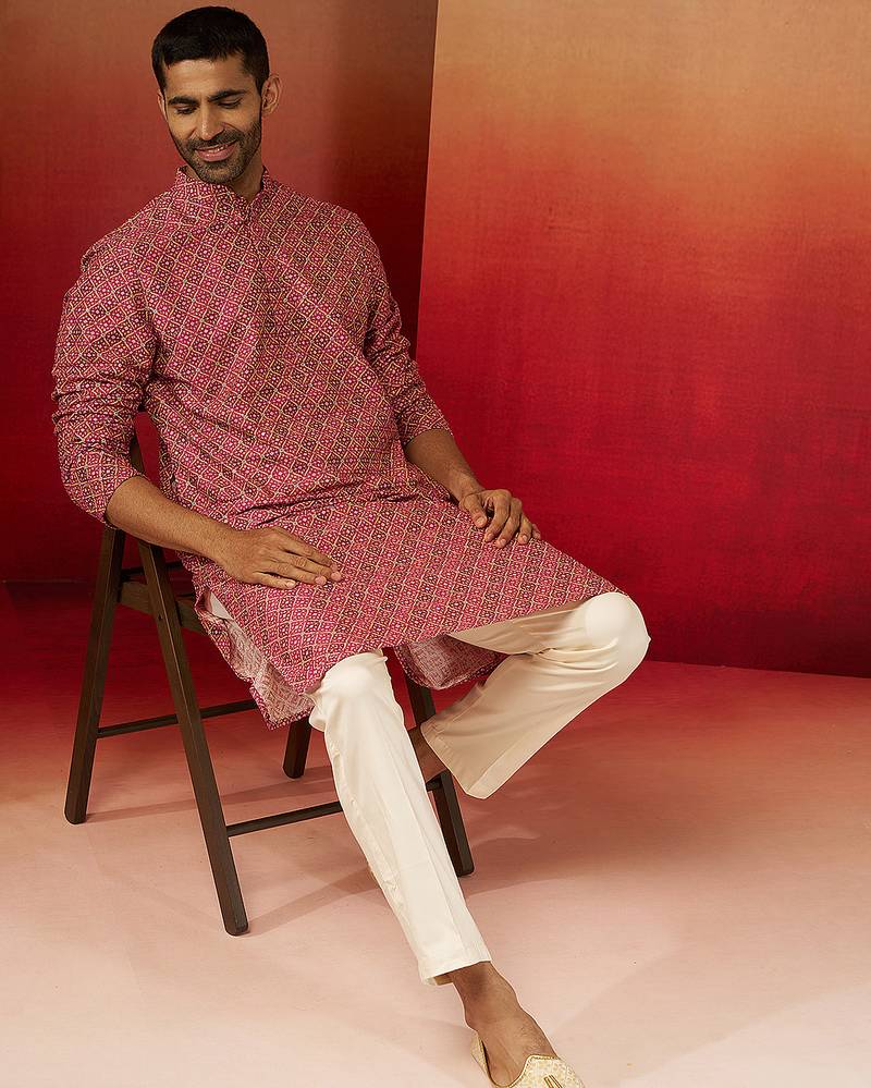 falsa digital print kurta with pyjama - premium gems work set