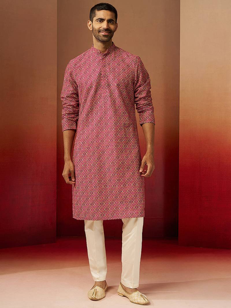 falsa digital print kurta with pyjama - premium gems work set