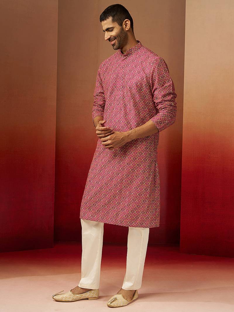 falsa digital print kurta with pyjama - premium gems work set