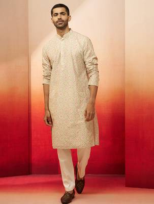 Beige embroidered kurta with cream pants - ethnic set 1