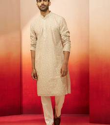 Beige embroidered kurta with cream pants - ethnic set
