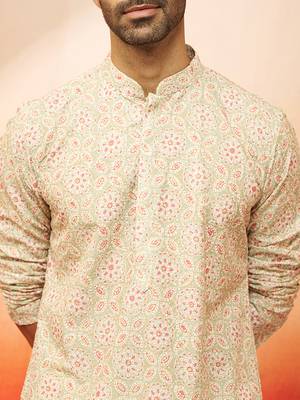 Beige embroidered kurta with cream pants - ethnic set 2