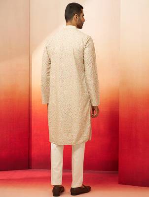 Beige embroidered kurta with cream pants - ethnic set 5