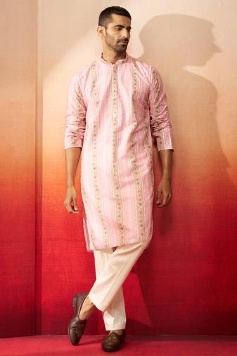 peach digital print kurta with pyjama - stylish festive set