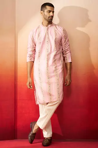 peach digital print kurta with pyjama - stylish festive set