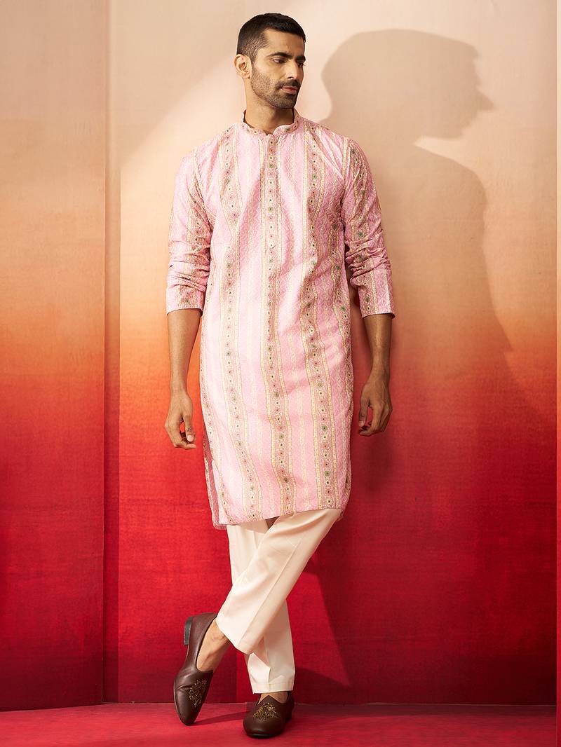peach digital print kurta with pyjama - stylish festive set