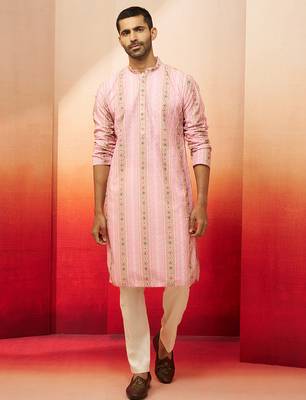 peach digital print kurta with pyjama - stylish festive set 3