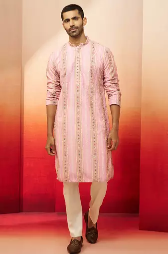 peach digital print kurta with pyjama - stylish festive set