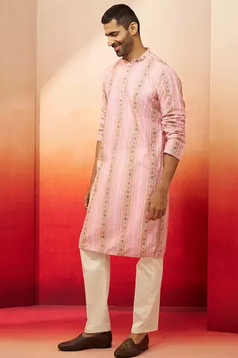 peach digital print kurta with pyjama - stylish festive set