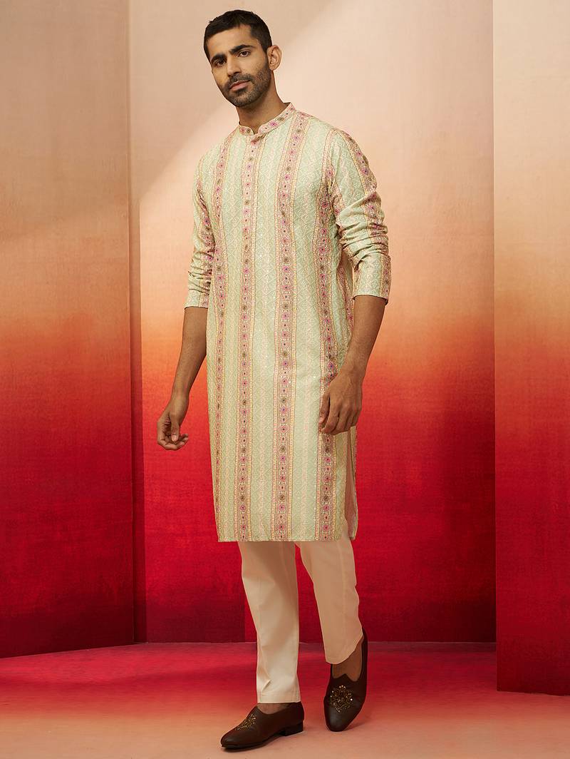 mint green digital print kurta with pyjama - contemporary festive set