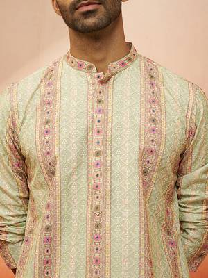 mint green digital print kurta with pyjama - contemporary festive set 2