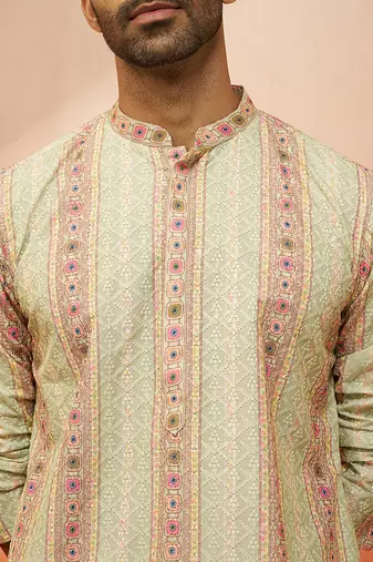 mint green digital print kurta with pyjama - contemporary festive set