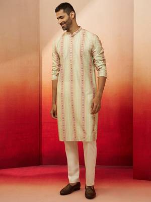 mint green digital print kurta with pyjama - contemporary festive set 3