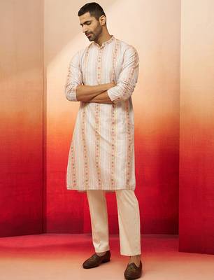 Beige digital print kurta with pyjama - sophisticated festive set 1